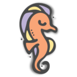 Almost finished page cartoon of orange seahorse with shadow
