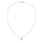 Lucky Feather Palm Tree Necklace on white background. Gold palm tree charm on nylon cord.