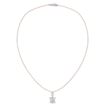 Lucky Feather Sea Turtle Necklace on white background. Silver sea turtle charm on nylon cord.