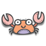 Subscribe page graphic of cartoon orange and purple crab with big eyes and pink claws.