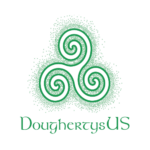 DoughertysUS logo of green triskelion with DoughertysUS in green lettering beneath