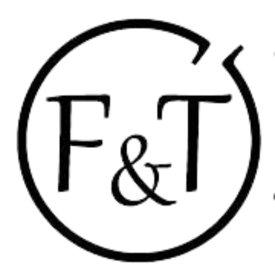 Forpost Trade Inc logo of F & T in black block letters surrounded by black line open circle.