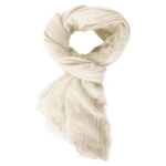 The Boho Shawl Cream displayed in knot pattern on white background.