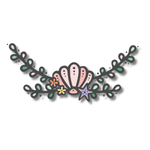 Cookie Policy Shell Graphic Cartoon graphic of pink shell with sea grass for cookie policy pages