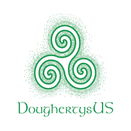 DoughertysUS logo of green triskelion with DoughertysUS in green lettering beneath
